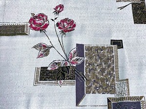 SALE-3YDS-Asian-Mid-Century-Barkcloth-Era-Vintage-Fabric-Eames-Architectural-DIY