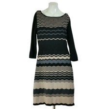 Nine West Womens Dress M Black Cream Chevron 3/4 Sleeve Sheath Casual Career