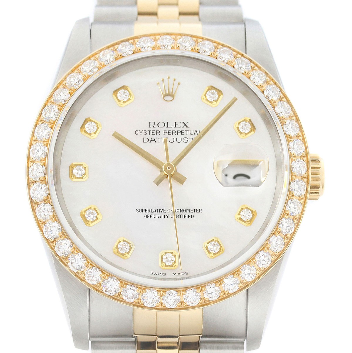 Rolex Mens Datejust 16233 18K Gold Steel Mother of Pearl CT