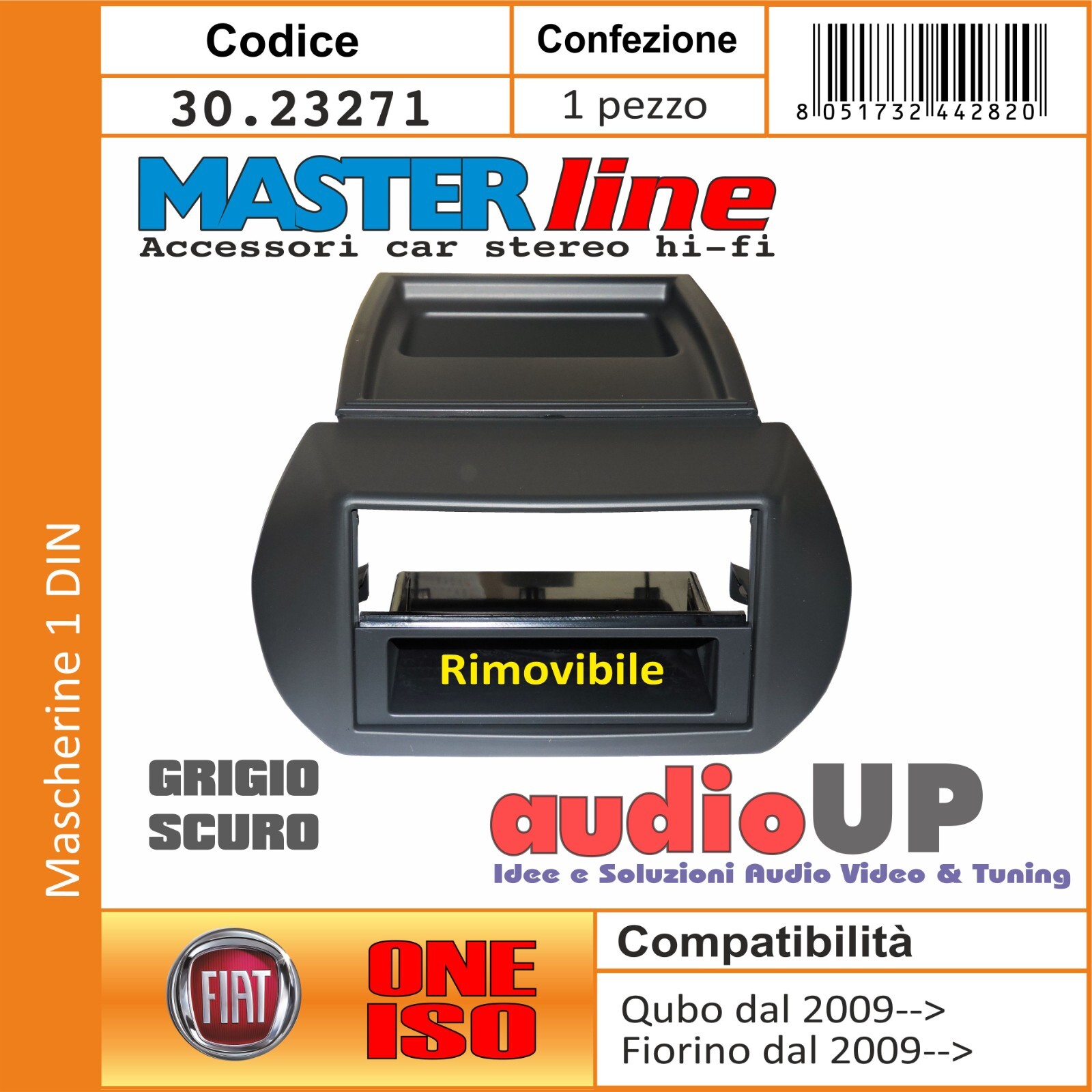 Kit Mascherina 1 DIN Fiat Fiorino Grigio Scuro 2009-2024 con Vano