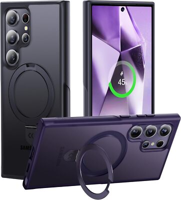 CASEKOO S24 Ultra Case, Mag Ring Stand, 16FT Drop, Matte, Black, Magnetic Case