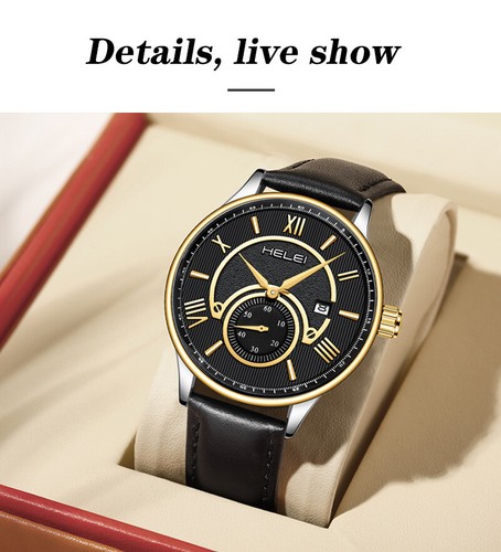 Helei Men's Business Quartz Watch Roman Characters Watch Popular 41.5mm - Picture 21 of 29