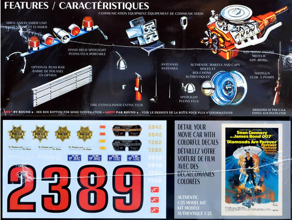 Car James Bond 007 1970 1:25 Kit di montaggio AMT1172 AMT Ford Galaxie Police - Immagine 2 di 3