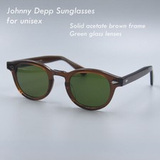 Men Brown acetate glasses women green glass lens sunglasses Johnny Depp glasses