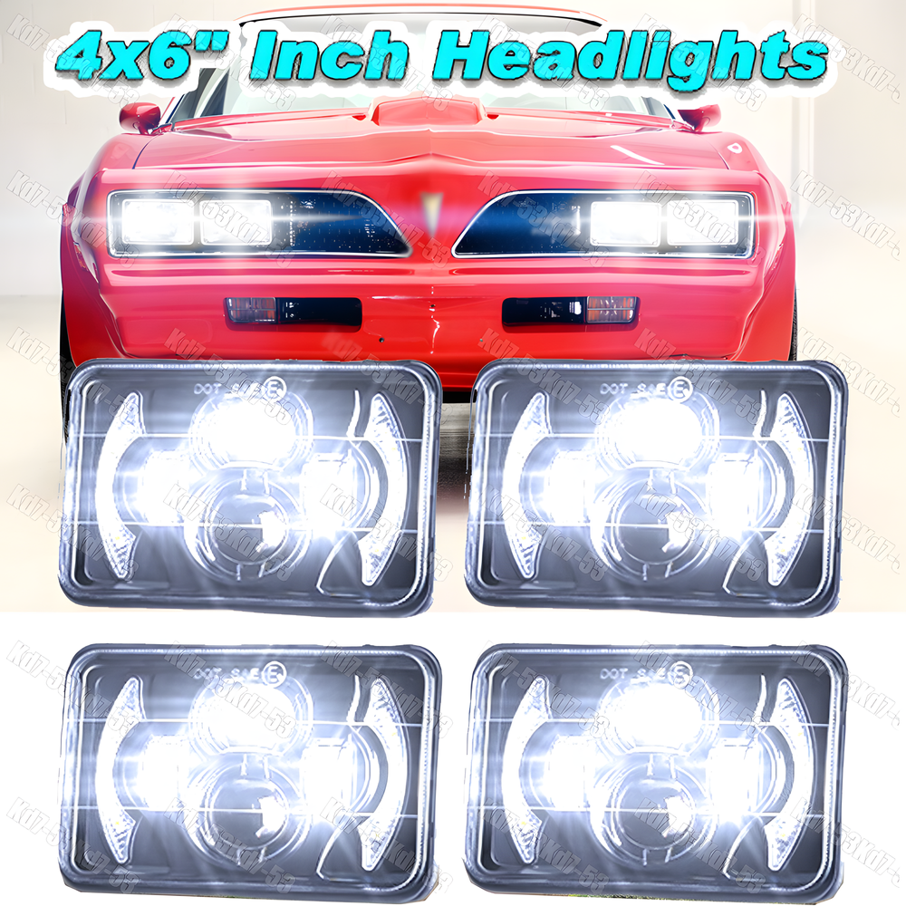 4pcs LED Headlights Hi/Lo Beam DRL for 1977-1981 Pontiac Firebird Trans Am