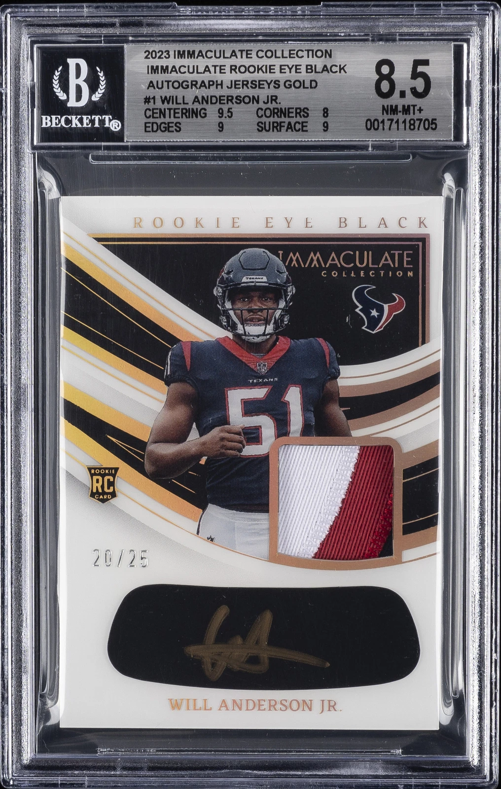 Will Anderson Panini Immaculate Collection Immaculate Rookie Eye Black Jersey Autographs #REBJWAJ Gold