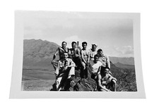 WW2 Era Photo Group U.S. GIs Sitting On A Rock Mountains In Background