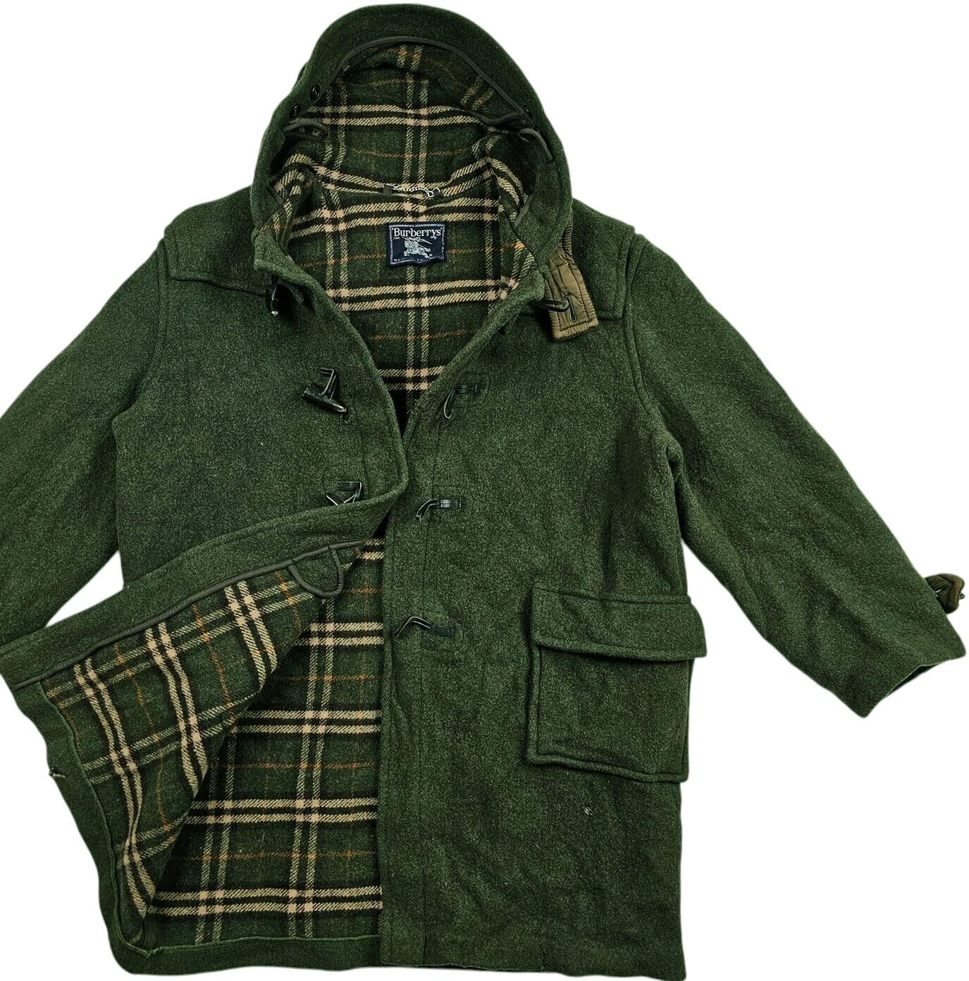 Cappotto trench lana verde foderato PARKA BURBERRYS @ DUFFLE UNISEX CALDO VINTAGE 52 M L
