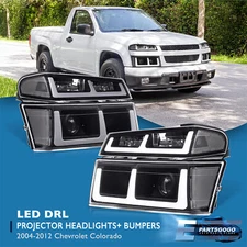 For 04-12 Chevy Colorado Canyon Black LED DRL Projector Headlights +Bumper Lamps