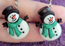  Christmas Snowman Green Scarf Drop Dangle Hook Earrings - 1 Pair - Fun  