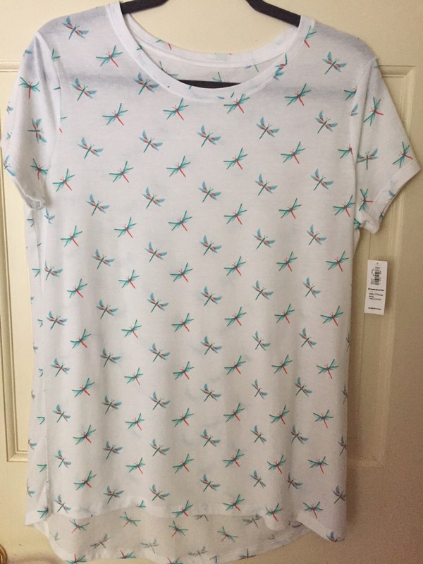 Girls Top Short Sleeve Old Navy White w/dragonflies sz 14XL Relaxed High low NWT