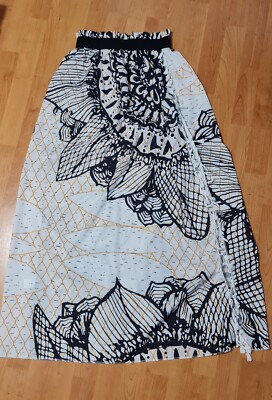 Rock damen lang S weiss schwarz gelb seitlicher Schlitz