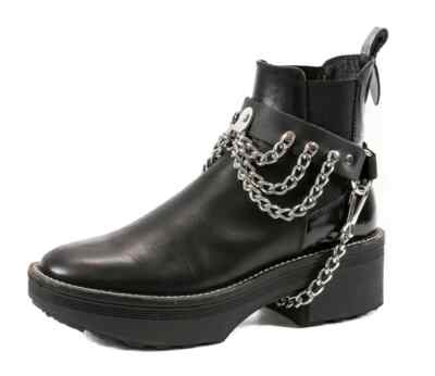 Black Leather Boot Strap Chain w/ D-ring Punk Rock Emo Goth Metal Alternative