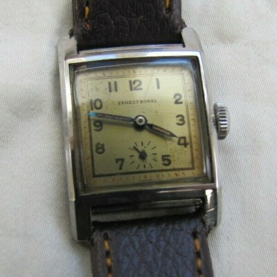 ERNEST BOREL RARE VINTAGE SS SCREWED BACK WP 17J CAL 980 MANUAL WIND 2 TONE DIAL