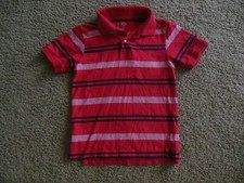 THE CHILDREN'S PLACE boys SHIRT red blue striped size 5-6 collared 1/4 button