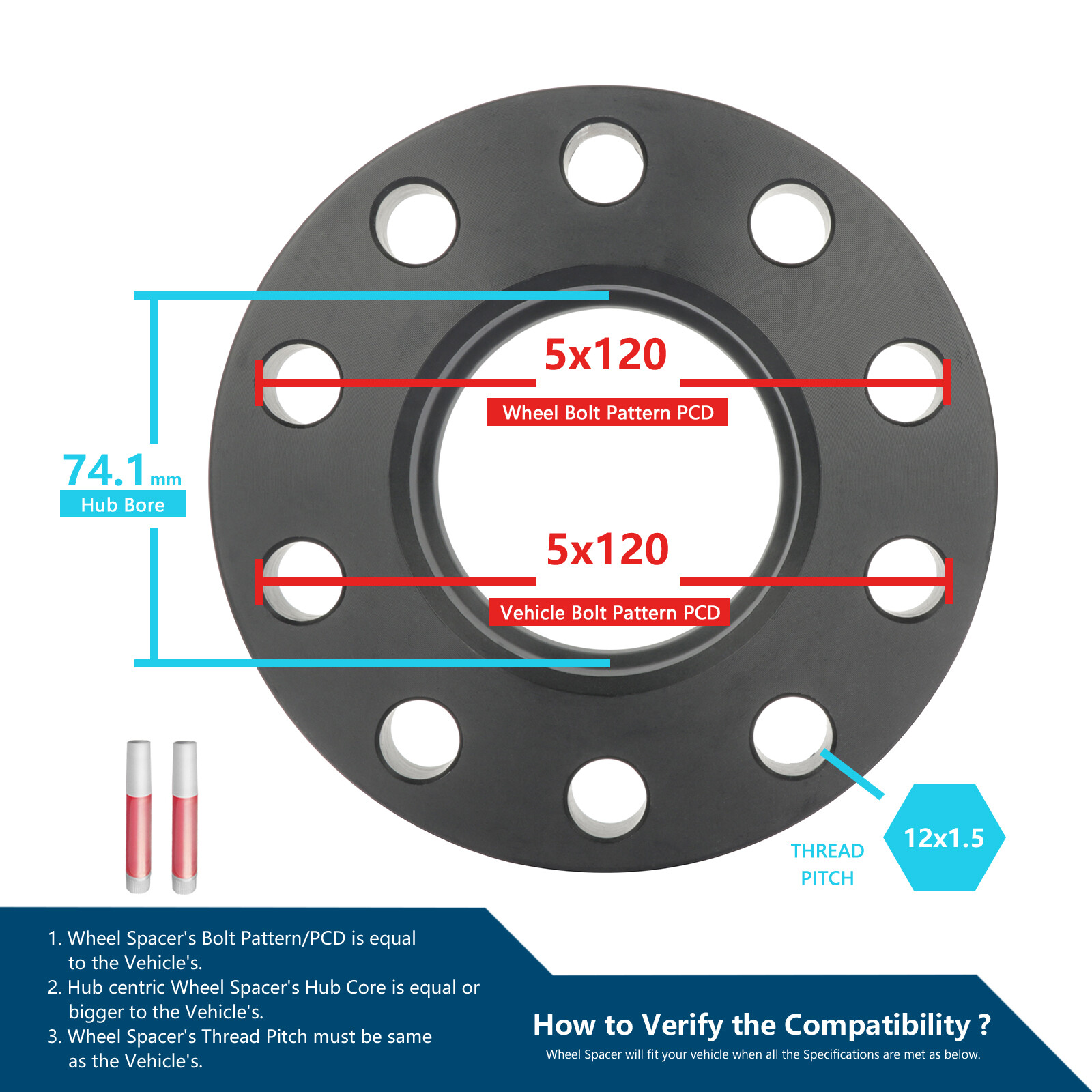 SCITOO 4Pcs 5x120 Wheel Spacers 15mm Bore 72.56mm Studs