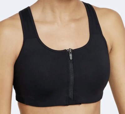 NIKE Shape Molded Cup Zip Front Wirefree High Impact Black Sports