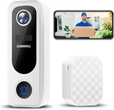 NEW ZUMIMALL Doorbell Camera Wireless 2K Video Chime Audio AI 2.4GHz WiFi Alexa