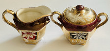 Vintage Sadler Creamer & Lidded Sugar Bowl Set – Gold Lustreware – Floral 