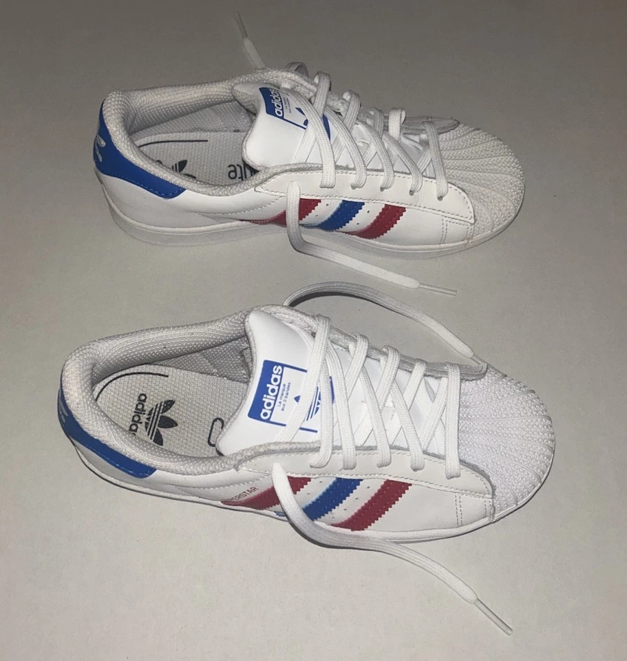 Adidas Ortholite Superstar Blanco Juvenil Tenis Azul y Rojo Rayas EE. UU. Talla 3 Foto 2 de 4