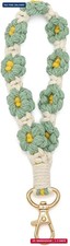Boho Macrame Cute Keychain Wristlet Handmade Flower Wrist Lanyard for Keys Weave