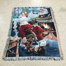 VTG 2000 R.J. McDonald Santa Claus Christmas Tapestry Fringe Throw Blanket 