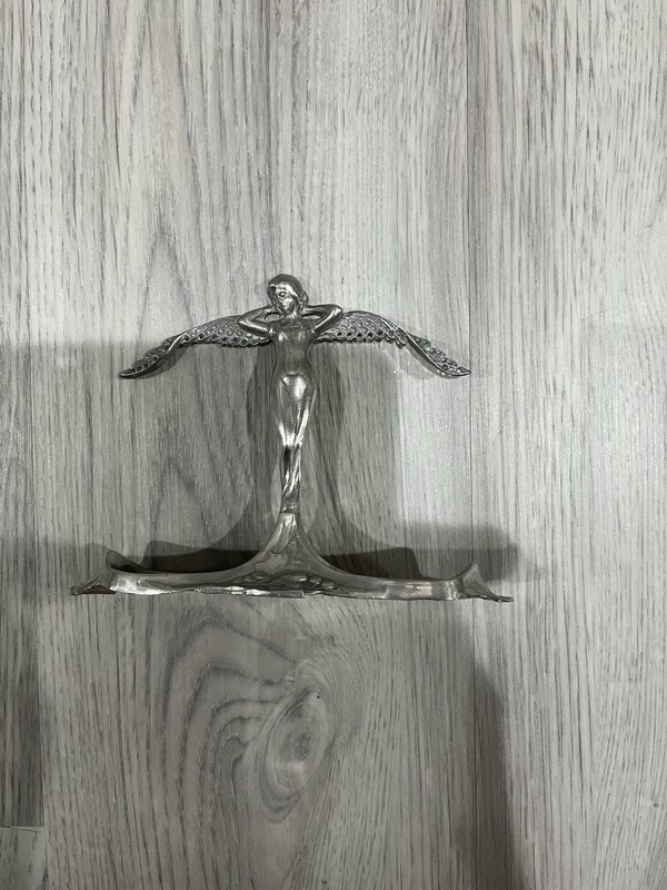 Art Nouveau Style Winged Lady Jewelry Tray – Vintage Pewter Earring Holder