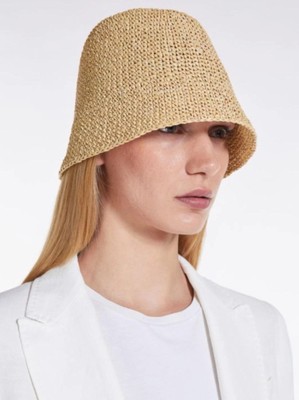   MAX MARA Cappello Rafia Paglia Estivo Hay Rafia Mütze Sommer 57/58,cm beige