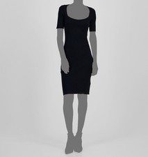 Hugo Boss Women Black Ribbed Sweetheart Short Sleeve Fesco Dress Size M