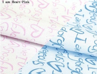 14ct Printed Aida for cross stitch,  I am Heart Pink   90cm *150 cm