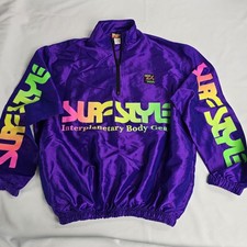 Vintage 90's Surf Style Purple Iridescent Pullover 1/4 Windbreaker Jacket Small
