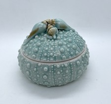Blue Sky Ceramic Sea Urchin Turquoise Candy Dish Trinket Box With Lid Seashells