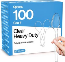 Bakken Disposable Cutlery Set 100 Pieces Spoons, Heavy Duty Plastic Silverware,