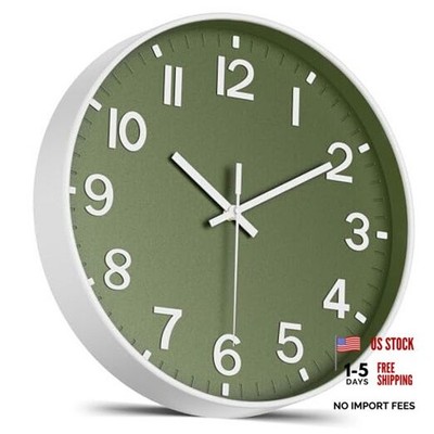 Silent Wall Clock Non-Ticking Battery Operated   Modern Olive Green Analog