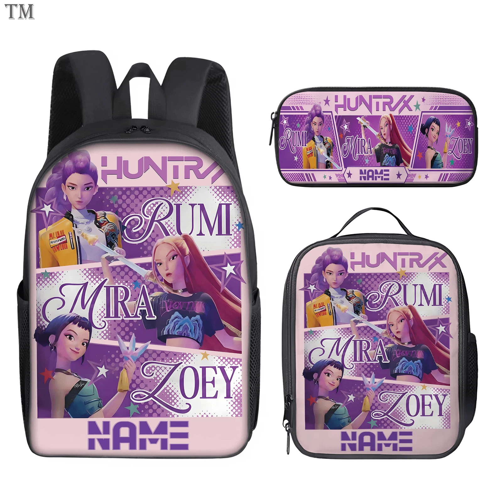 Custom Name Colorful Fantasy Backpack 3PCS School Bag for Kids