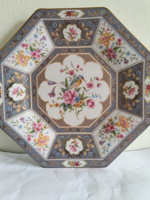 HANDBEMALTER JAPANISCHER TELLER - ACHTECKIG - VÖGEL & BLUMEN - 7 ZOLL  
