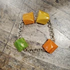 Vintage Chunky Bakelite Bracelet Orange Green Yellow MCM Retro Chain Jewelry