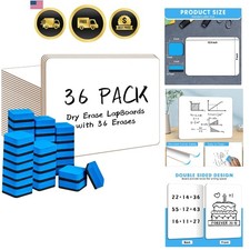 Dry Erase LapBoards, 36 Pack Double Sided 12.5 x 9 Inch Whiteboards with 36 E...