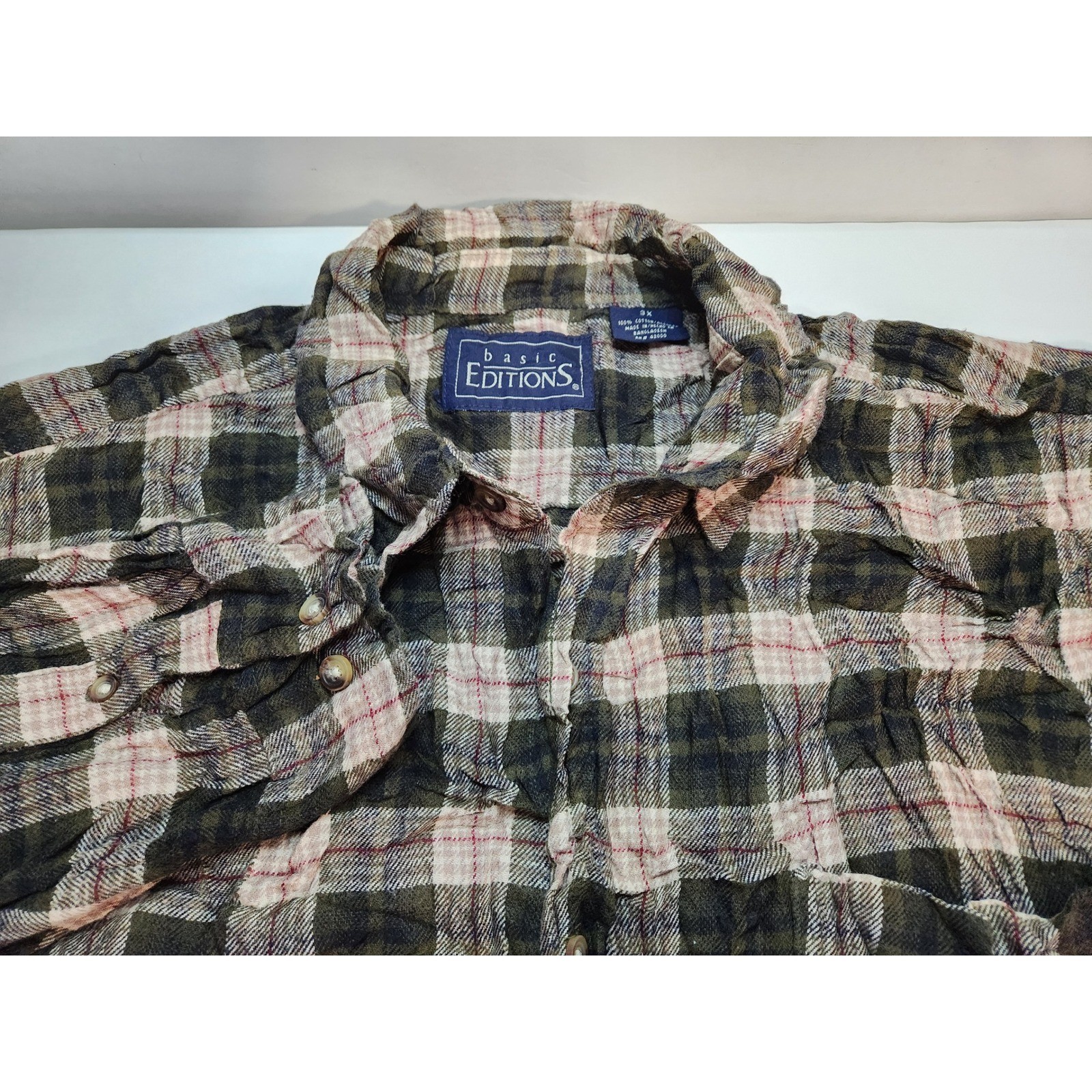 Basic Editions Mens Plaid Flannel Shirt Long Sleeve Button Up Size 3X