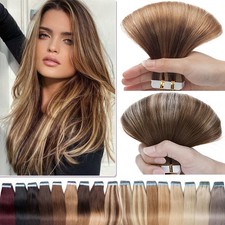 100 Remy Tape In Real Human Hair Extensions Skin Weft Highlight Full Head 100G