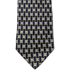 Ermenegildo Zegna Tie Mens Navy Blue Gold Geometric Silk Necktie EUC