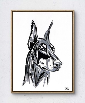 Laeknapes Doberman 12x9 Original Abstract Paper Gallery Home Painting Art Decor