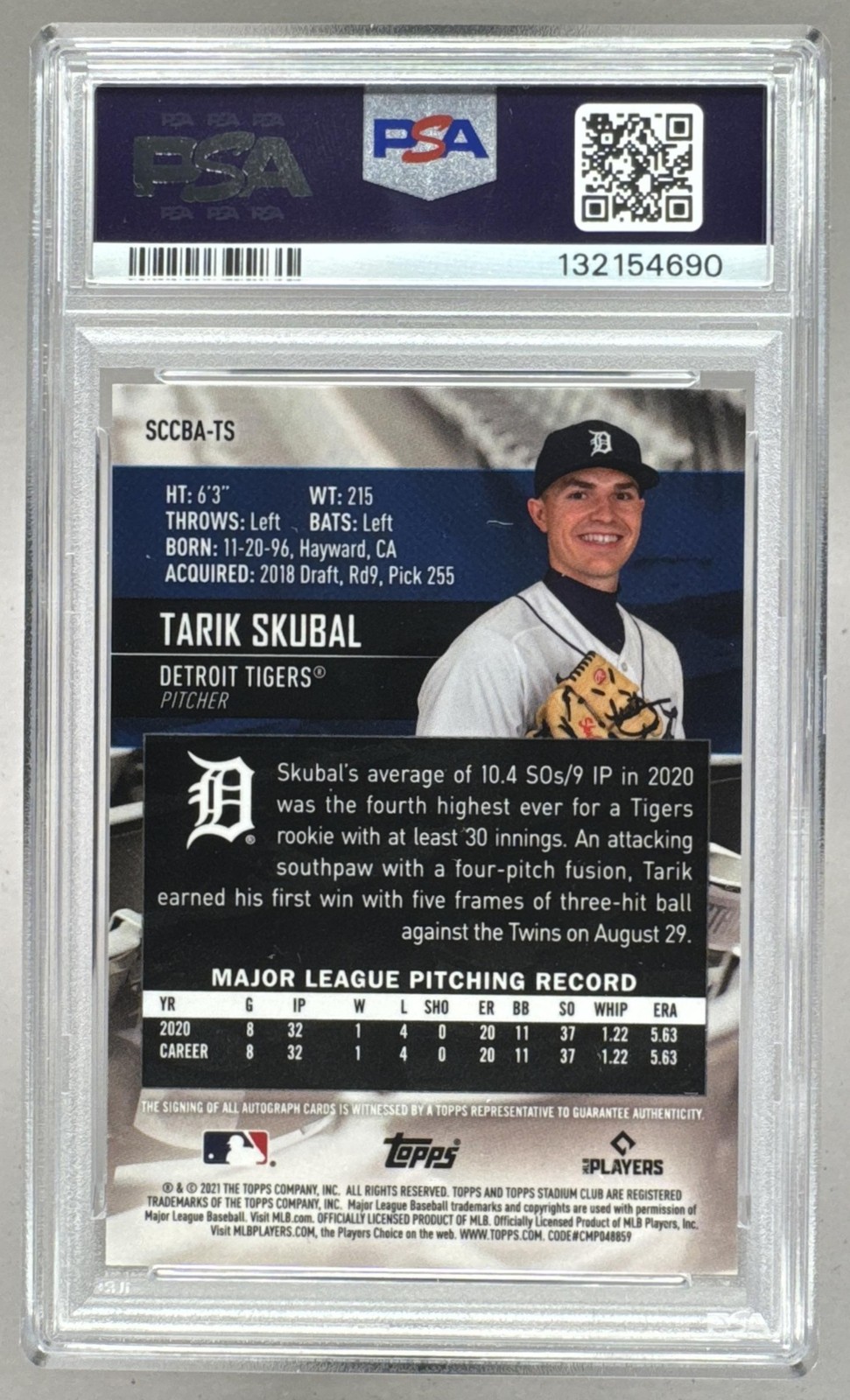 132154690 Tarik Skubal 2021 Topps Stadium Club Chrome #SCCBA-TS RC Auto PSA 10 view 2
