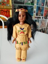 Vintage Native American Indian Doll Beaded Leather Moccasins Eyes Blinking