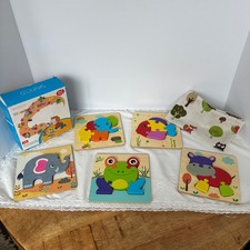 Skyfield Wooden Puzzles Toddler Multi Animal 5-Pack Educational Toy Montessori