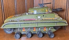 Vintage Windup Toys 1950's Marx Tin Litho Military Army US Tank Division 10" USA