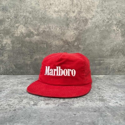 Marlboro Corduroy Work Cap Red 80S Made In Usa Hat Vintage Logo