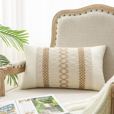 Lumbar Throw Pillow Covers 12 x 20 Inch 1PC for Farmhouse Living Room, Cotton