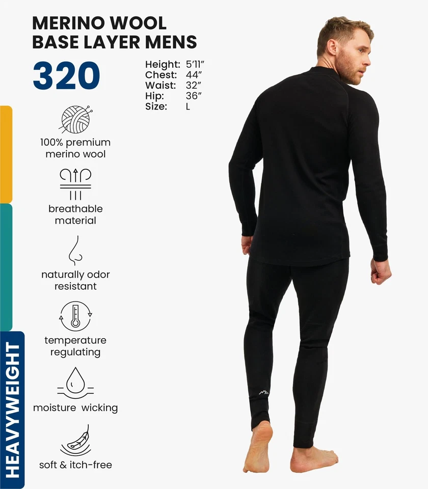 Merino.tech Merino Wool Base Layer Mens Set - Heavyweight, Midweight, Lite Me... - Image 2 of 4