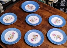 Richard Ginori 6 Piatti dolce o Frutta + Piatto Portata Porcellana Blu Fiori Arg